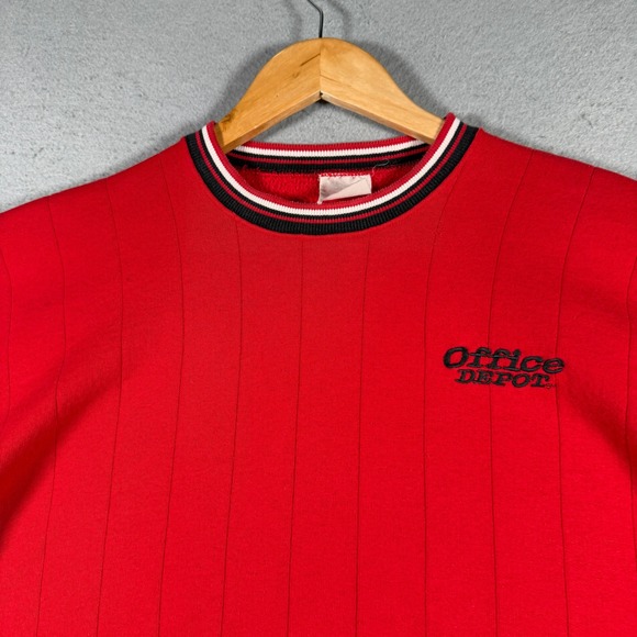 Vintage Office Depot Red Ribbed Ringer Crewneck Sweatshirt Embroidered Logo - Picture 4 of 11